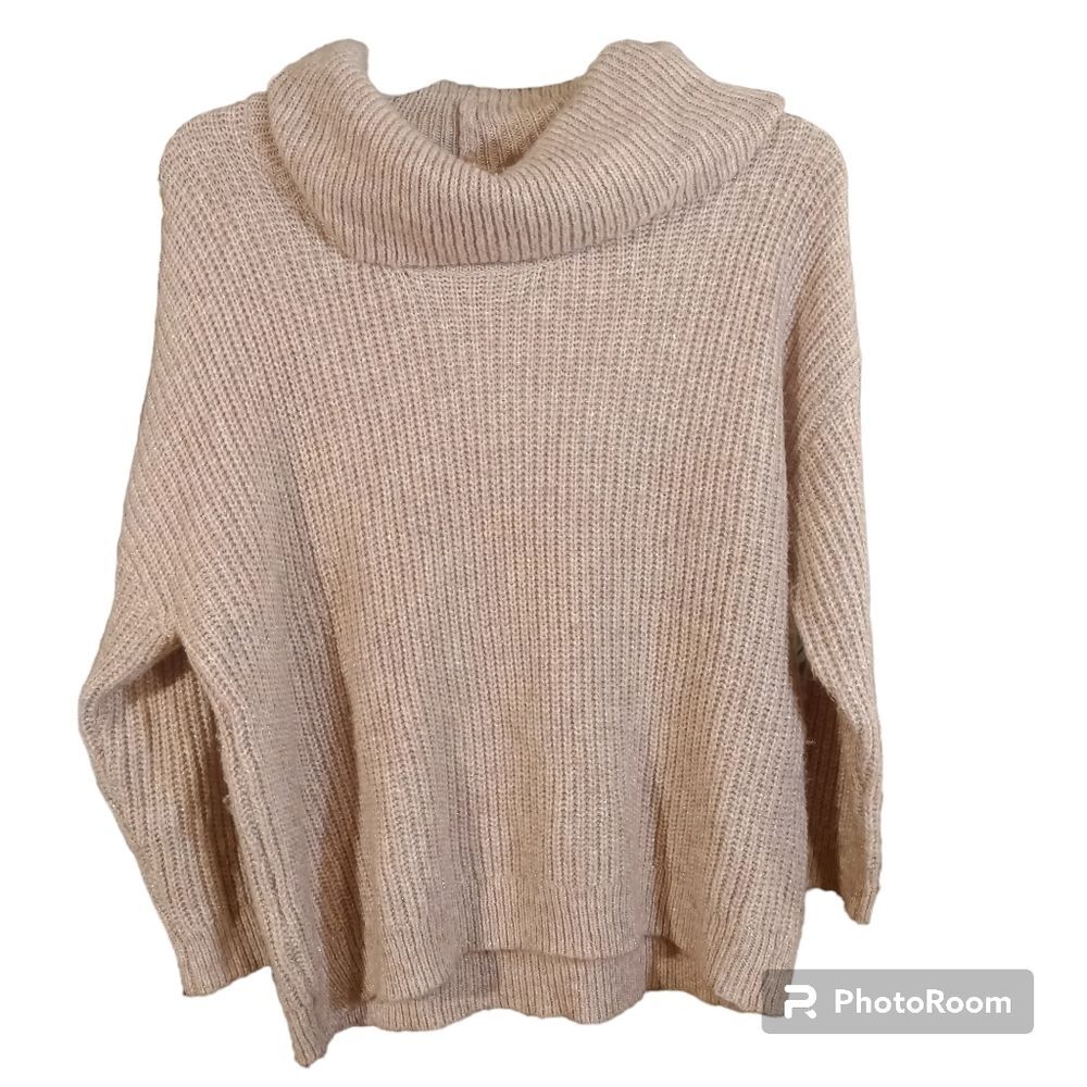 a.n.a Women's Long Sleeve Pink Knit Cowl Neck Sweater Sz L